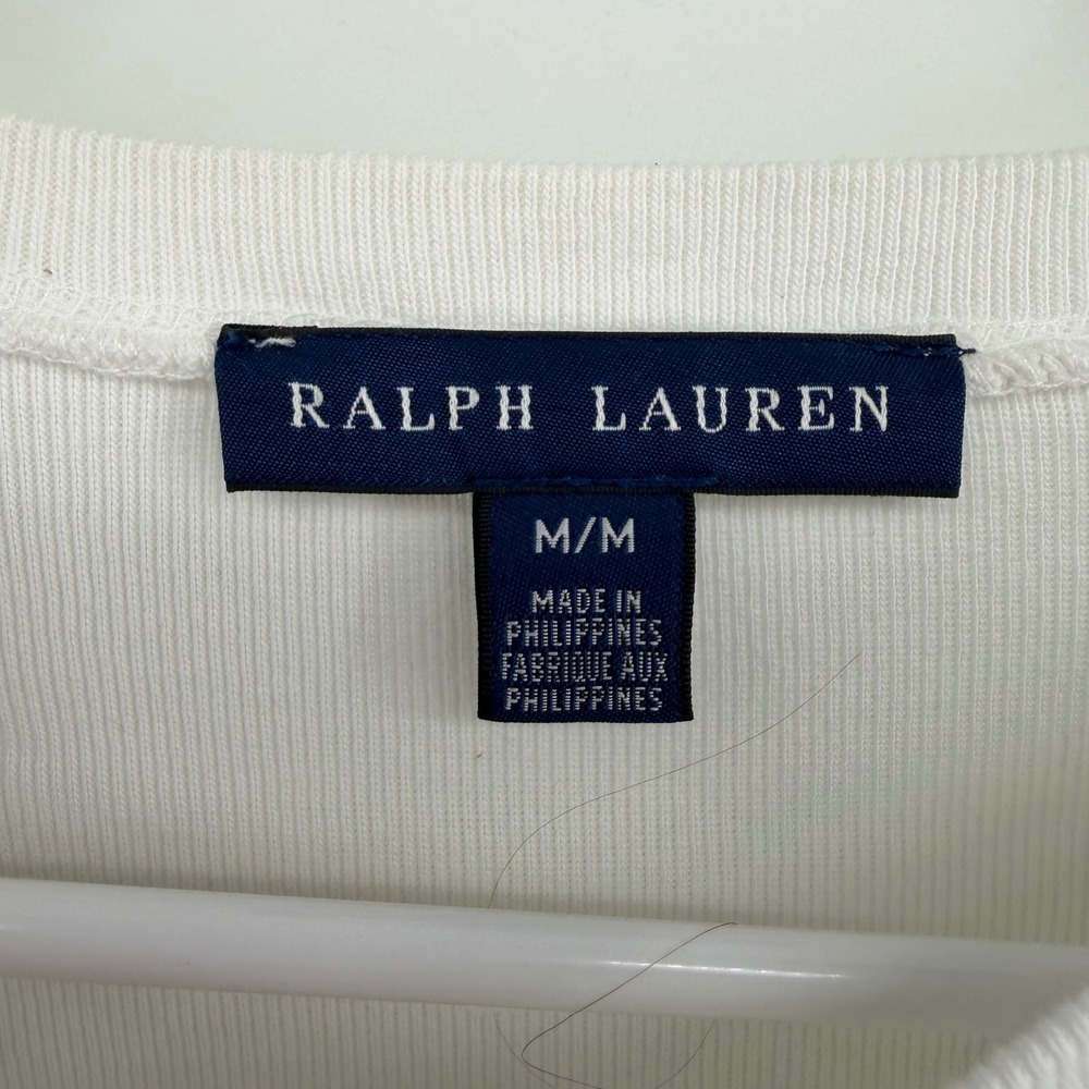 Ralph Lauren Womens White Ribbed Long Sleeve Crew Neck Pony Logo Top Size Medium - Picture 3 of 5